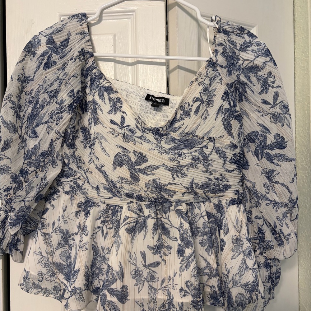 Express Blue and White Floral Blouse